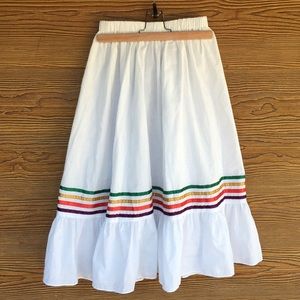 Vintage White Skirt with Colored Stripes Small
